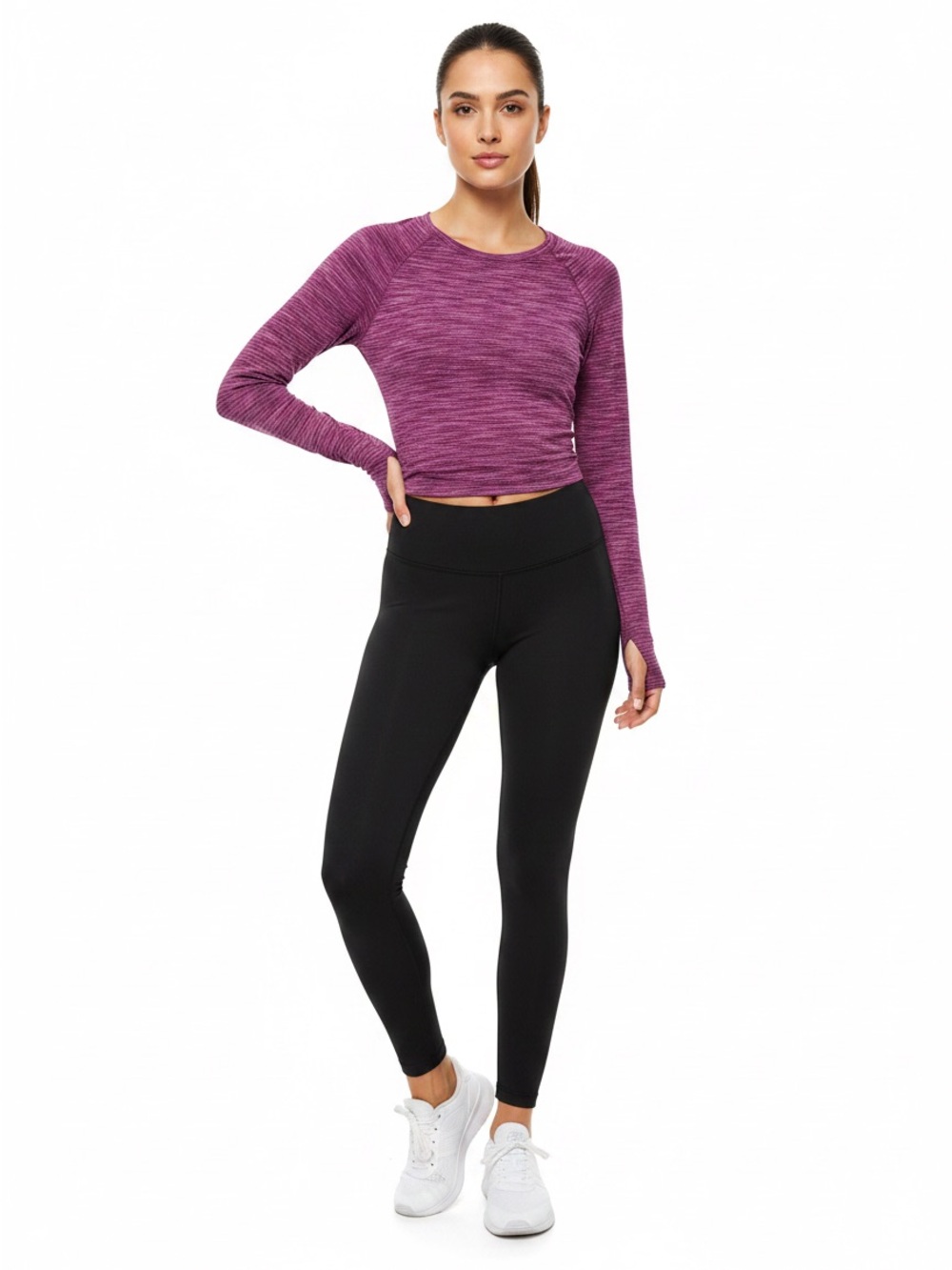 Athleta Momentum Space Dye Raglan Long Sleeve Top Plum Purple S